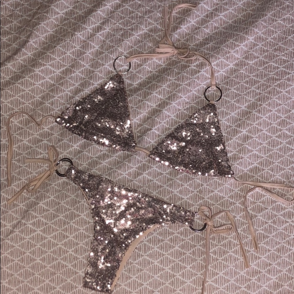 Gold sequin 2 piece triangle bikini